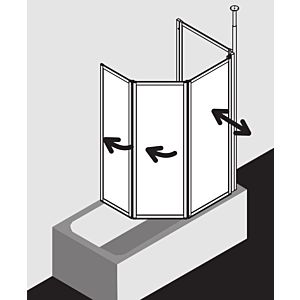 Kermi Vario 2000 paravent 3 ailes sur baignoire V2FW3037141PK 101,1-102,7x140cm, argent mat, ESG clair kermiclean
