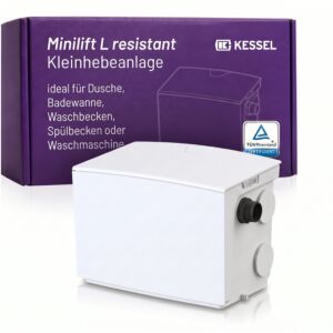 Station de relevage compacte et résistante KESSEL Minilift L 28561C pour eaux grises, résistante aux fluides agressifs, prête à être raccordée, pour douche, lavabo et appareils électroménagers.