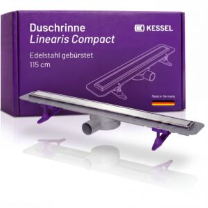 Kessel Linearis Compact Duschrinne 45600.67M  flache Bodenablaufrinne für  bodengleiche Duschen, 1150mm, mit Dichtmanschette, Ablaufgrundkörper