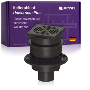 Kessel universal basement drain Plus 27631 plastic, with socket, vertical design, black cover