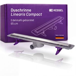 Kessel Linearis Compact Duschrinne 45600.62M  flache Bodenablaufrinne für bodengleiche Duschen,650mm, mit Dichtmanschette, Ablaufgrundkörper