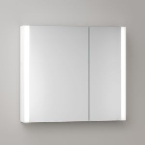 KEUCO Somaris mirror cabinet with lighting 14502512200 80 x 71 x 12.7 cm, matt white, 2 doors, wall-mounted, asymmetrical