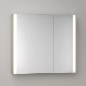 KEUCO Somaris mirror cabinet with lighting 14502852200 80 x 71 x 12.7 cm, light oak decor, 2 doors, wall projection, asymmetrical