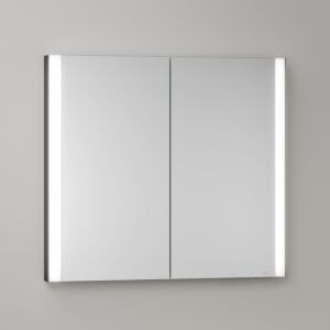 KEUCO Somaris mirror cabinet with lighting 14512372101 80 x 71 x 11.5 cm, matte black, 2 doors, wall-mounted, mirror heating