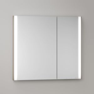 Armoire de toilette KEUCO Somaris avec éclairage intégré 14512852201 80 x 71 x 11,5 cm, décor chêne clair, 2 portes, fixation murale, asymétrique, miroir chauffant