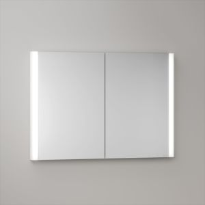 KEUCO Somaris mirror cabinet with lighting 14513512101 100 x 71 x 11.5 cm, matt white, 2 doors, wall-mounted, mirror heating