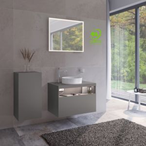 Keuco Stageline Mittelschrank 32811290001 40 x 78,2 x 36 cm, Lack Inox Seidenmatt, Glas Inox satiniert, 1-türig, Anschlag links