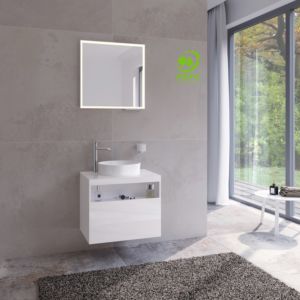Keuco Stageline 32854300000 65 x 55 x 49 cm, décor blanc , verre match2 clair, sans blanc , avec trou pour robinet