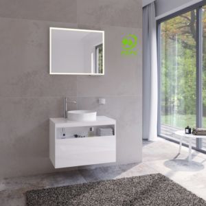 Keuco Stageline 32864300000 80 x 55 x 49 cm, décor blanc , verre match2 clair, sans blanc , avec trou pour robinet