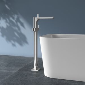 KEUCO Edition 11 single-lever bath mixer 51127210100 free-standing, with shower hose and hand shower, stainless steel finish