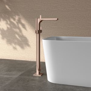KEUCO Edition 11 single lever bath mixer 51127290100 freestanding, with shower hose and hand shower, brushed rose gold