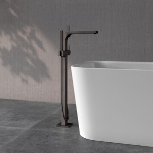 KEUCO Edition 11 single lever bath mixer 51127350100 freestanding, with shower hose and hand shower, brushed titanium black