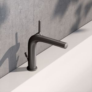 KEUCO Edition 400 single lever washbasin mixer 150, 51502350000 with pop-up waste set, brushed black chrome