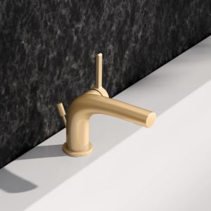 KEUCO Edition 400 single lever washbasin mixer 80, 51504250000 with pop-up waste set, brushed brass
