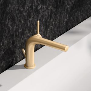 KEUCO Edition 400 single lever washbasin mixer 120, 51504250002 with pop-up waste set, brushed brass