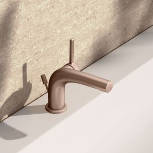 KEUCO Edition 400 single lever washbasin mixer 80, 51504290000 with pop-up waste set, brushed rose gold