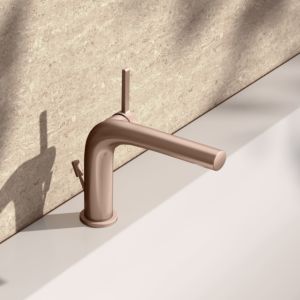 KEUCO Edition 400 single lever washbasin mixer 120, 51504290002 with pop-up waste set, brushed rose gold