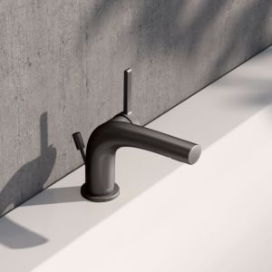 KEUCO Edition 400 single lever washbasin mixer 80, 51504350000 with pop-up waste set, brushed black chrome