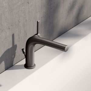 KEUCO Edition 400 single lever washbasin mixer 120, 51504350002 with pop-up waste set, brushed black chrome