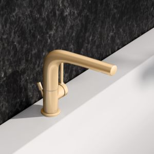 KEUCO Edition 400 single lever washbasin mixer 150, 51505250000 swivelling, with pop-up waste set, brushed brass