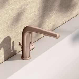 KEUCO Edition 400 single lever washbasin mixer 150, 51505290000 swivelling, with pop-up waste set, brushed rose gold