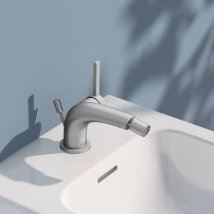 KEUCO Edition 400 single-lever bidet mixer, 51509210000 with pop-up waste set, stainless steel finish
