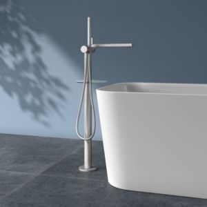KEUCO Edition 400 single-lever bath mixer 51527210100 free-standing, with shower hose and hand shower, stainless steel finish