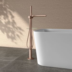 KEUCO Edition 400 single lever bath mixer 51527290100 freestanding, with shower hose and hand shower, brushed rose gold