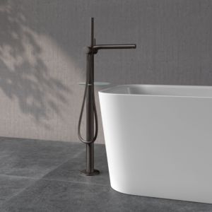 KEUCO Edition 400 single lever bath mixer 51527350100 freestanding, with shower hose and hand shower, brushed titanium black