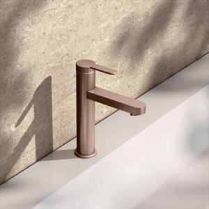 KEUCO IXMO Flat Einhebel-Waschtischmischer 59501293101 Ausladung 124mm, ohne Ablaufgarnitur, Rosette rund, rotgold gebürstet