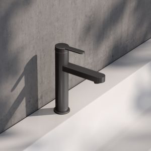 KEUCO IXMO Flat single lever basin mixer 59501353101 projection 124mm, without waste set, round rosette, brushed titanium black