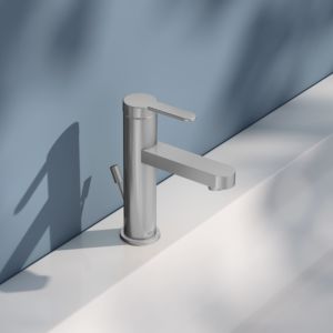 KEUCO IXMO Flat single lever washbasin mixer 59502213000 projection 109mm, with drain fitting, stainless steel finish