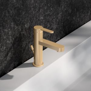 KEUCO IXMO Flat single lever washbasin mixer 59502253000 projection 109mm, with drain fitting, brushed brass