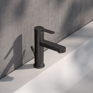 KEUCO IXMO Flat Einhebel-Waschtischmischer 59502353000 mit Zugstangen-Ablaufgarnitur, Titanschwarz gebürstet