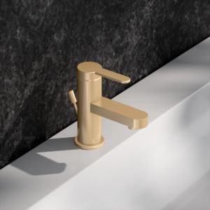 KEUCO IXMO Flat single lever washbasin mixer 59504253000 projection 89mm, with drain fitting, brushed brass