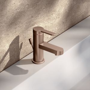 KEUCO IXMO Flat single lever basin mixer 59504293000 projection 89mm, with drain fitting, brushed rose gold