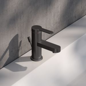 KEUCO IXMO Flat single lever basin mixer projection 89mm, with drain fitting, brushed titanium black