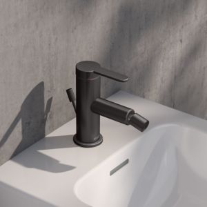 KEUCO IXMO Flat bidet faucet 59509353000 projection 110mm, with drain fitting, brushed titanium black