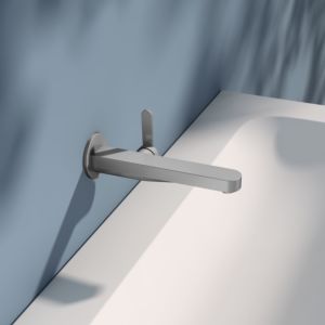 KEUCO IXMO Flat single lever washbasin mixer 59516211301 projection 225 mm, stainless steel finish, wall mounting, round rosette