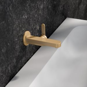 KEUCO IXMO Flat Einhebel-Waschtischmischer 59516250301 Ausladung 165 mm, messing gebürstet, Wandmontage, runde Rosette