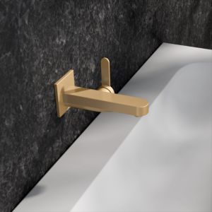 KEUCO IXMO Flat Einhebel-Waschtischmischer 59516250302 Ausladung 165 mm, messing gebürstet, Wandmontage, eckige Rosette