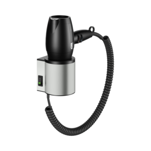 Keuco Plan hairdryer 14995210037 stainless steel finish/black grey, with holder