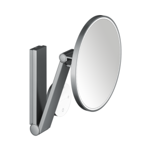 Miroir cosmétique Keuco iLook_move 17612139002, grossissement x5, Ø 212 mm, éclairé, avec panneau de commande en verre, finition chrome noir brossé