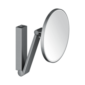 Keuco iLook_move cosmetic mirror 17612139004, 5x magnification, brushed black chrome, wall-mounted, illuminated, Ø 212 mm