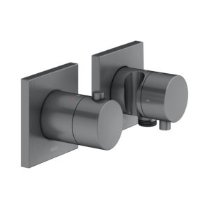 Keuco Edition 11 shower thermostat 51153131222 brushed black chrome, flush-mounted installation, 2 consumers, with wall connection elbow and shower holder