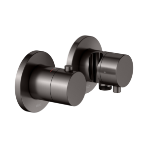 KEUCO Edition 400 Thermostatarmatur Set 51553351221 für 2 Verbraucher, mit Schlauchanschluss und Brausehalter, Edelstahl-Finish