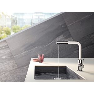 Kludi L-INE S Spültischarmatur 408519375 chrom/weißmatt, herausziehbarer Auslauf