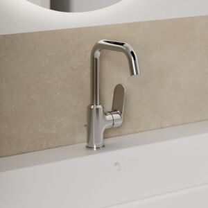 Kludi X1 Mitigeur lavabo 320270575 commande latérale, bec orientable, ECO, avec vidage, chromé