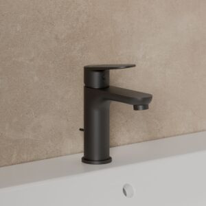 Kludi X1 100 basin mixer low pressure 322763975 with pop-up waste, matt black