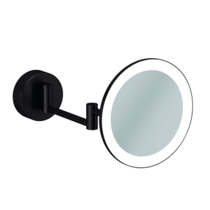 Miroir cosmétique LED Kludi VELA R 58995N2W, grossissement x3, fixation murale, finition canon de fusil brossé